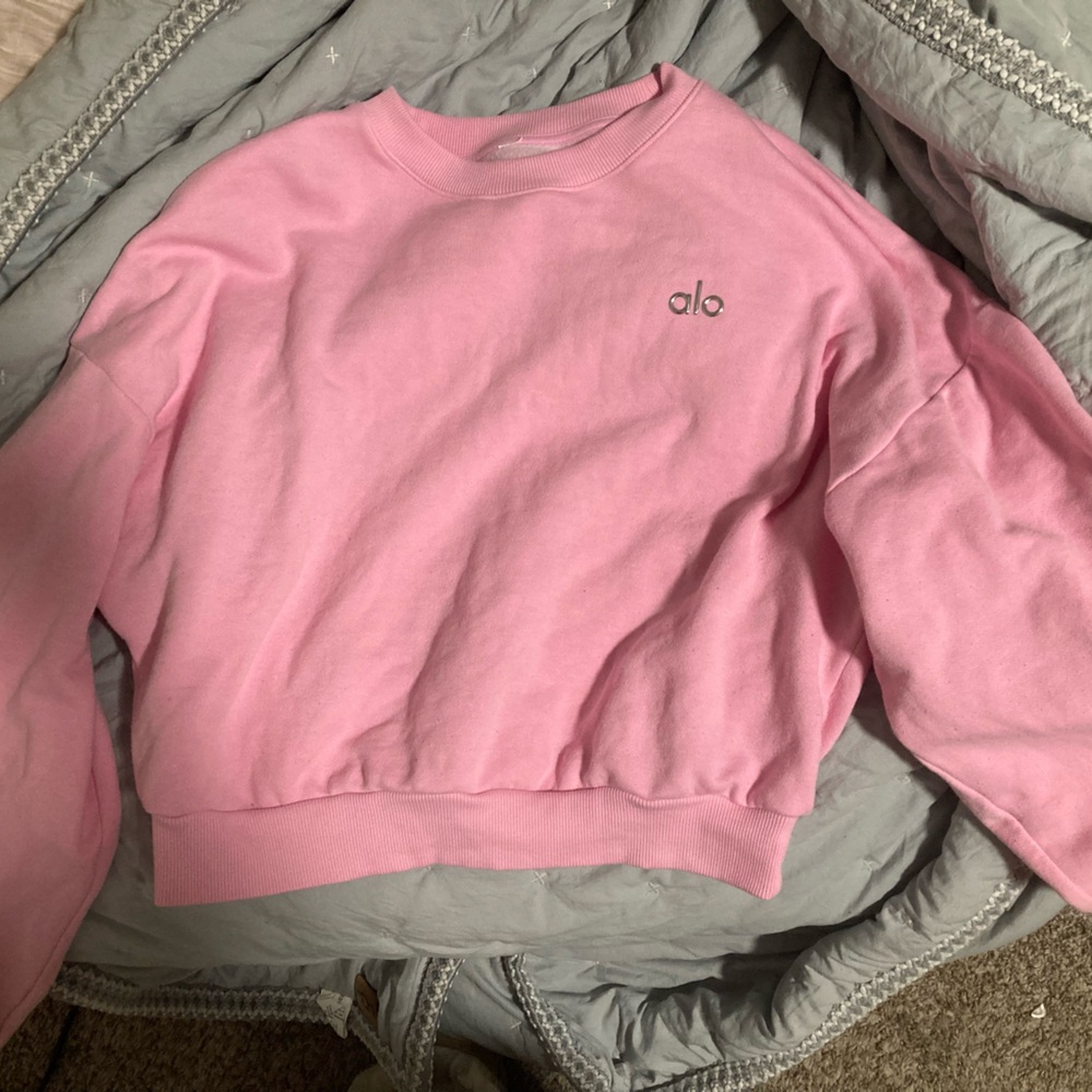 ALO Yoga Pink Crewneck with Silver Logo